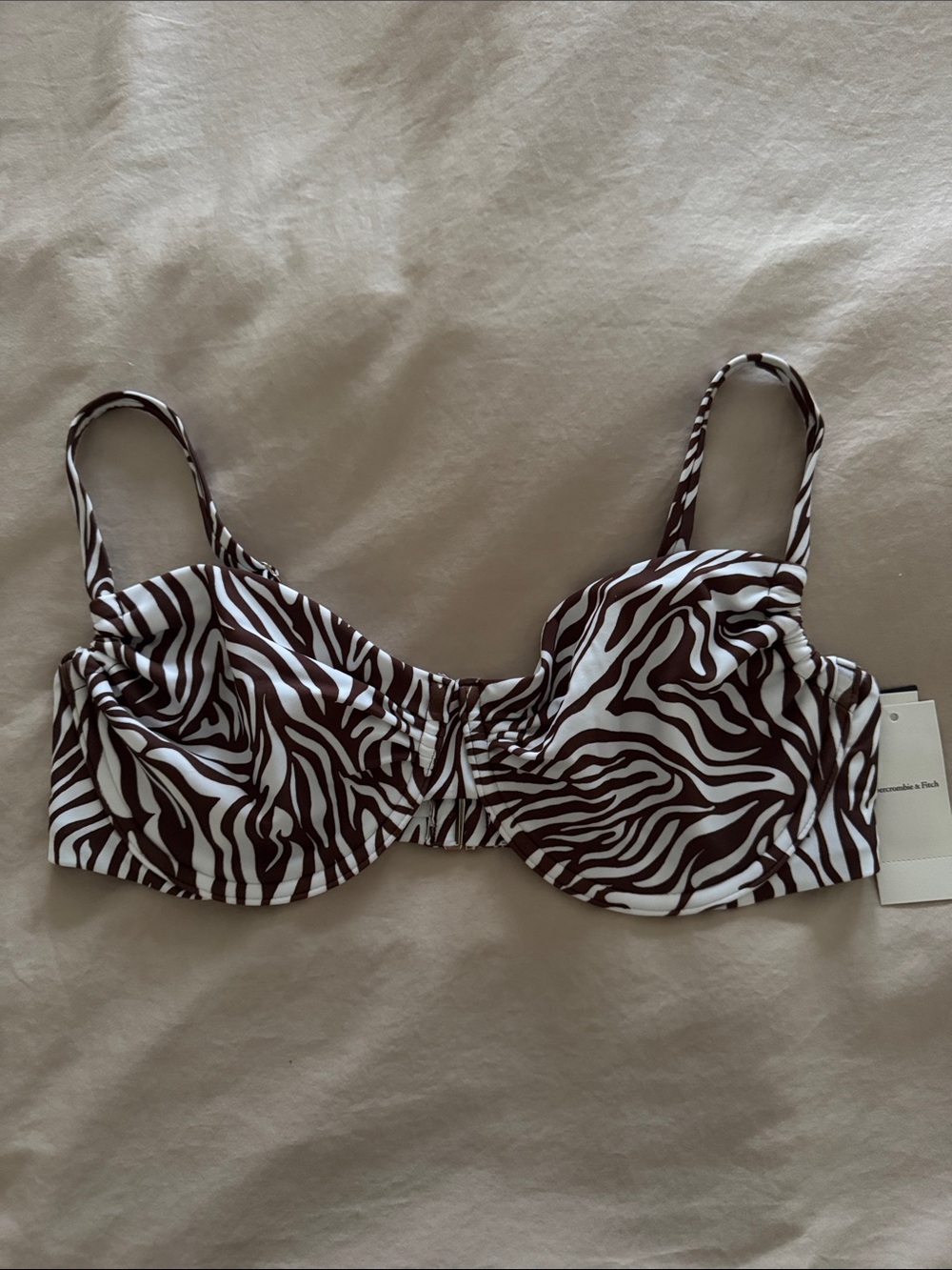 NWT Abercrombie & Fitch Brown and White Zebra Print Bikini Top Curve Love M - Picture 2 of 10